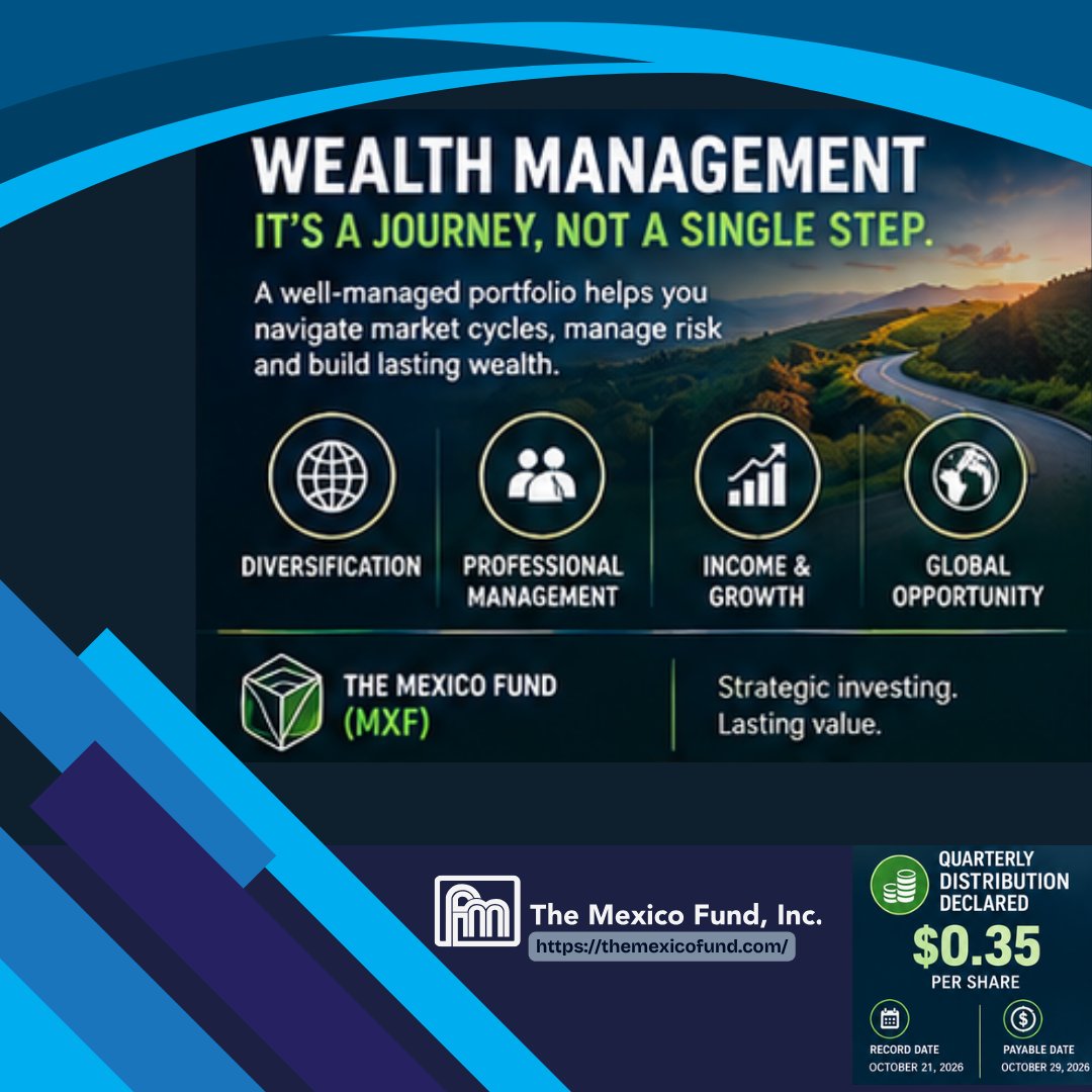 CEFNetwork's tweet photo. Invest for today. Grow for tomorrow.🎯

Learn more: https://t.co/M7nnvm3eXG

#MXF #MexicoFund #ClosedEndFund #EmergingMarkets #LatinAmericaInvesting #GlobalMarkets #LongTermGrowth #CEF #DividendInvesting #CapitalAppreciation #PortfolioStrategy https://t.co/4kXnFY0cam