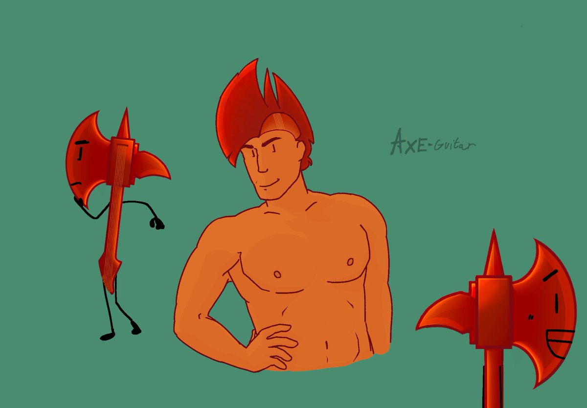 ScribblesZStar's tweet photo. Axe Guitar gijinka hair concept 
(This was partially practice for drawing muscle)
#objectshowcommunity #osc #oc #gijinka https://t.co/qaARI1AyWm