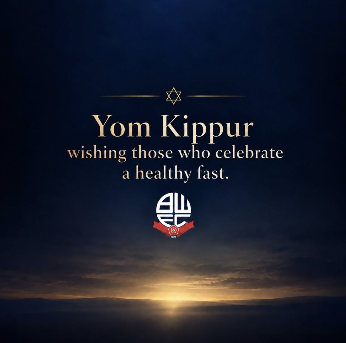 OfficialBWFC's tweet photo. Wishing a healthy fast to all those observing Yom Kippur, which begins at sunset this evening.

Good Yom Tov. https://t.co/vZnsAOH4GP