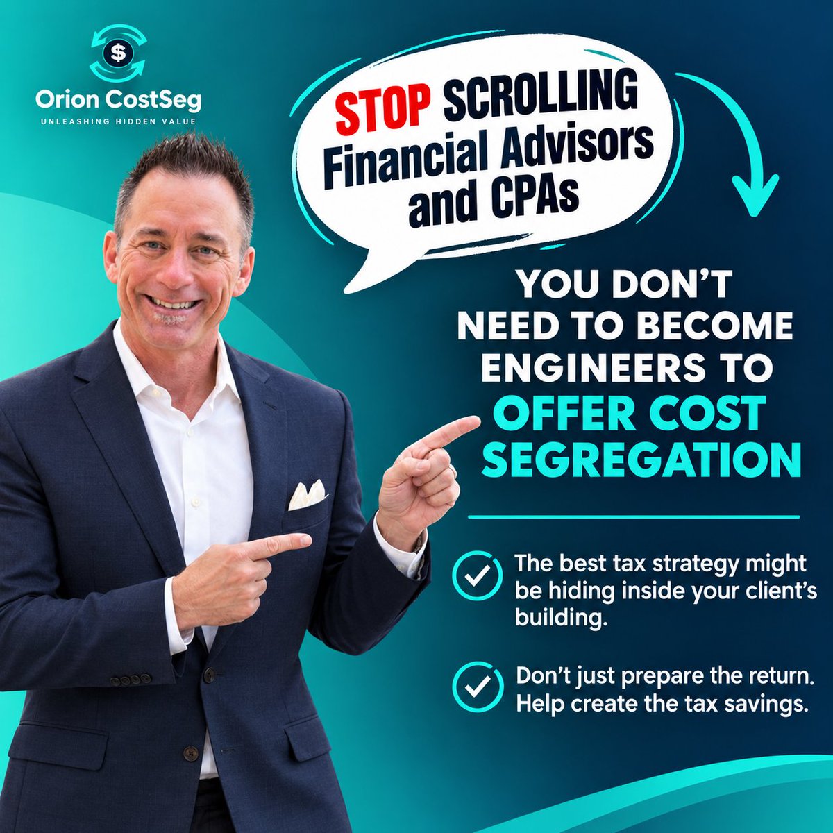 Orioncostseg's tweet photo. CPAs: Want to bring more value to your real estate clients?

Cost segregation can uncover accelerated depreciation opportunities  and improve early-year cash flow—without adding engineering work to your practice.

Orion handles the study. You deliver the value.
DM “CPA”to us. https://t.co/07GjX0anGg