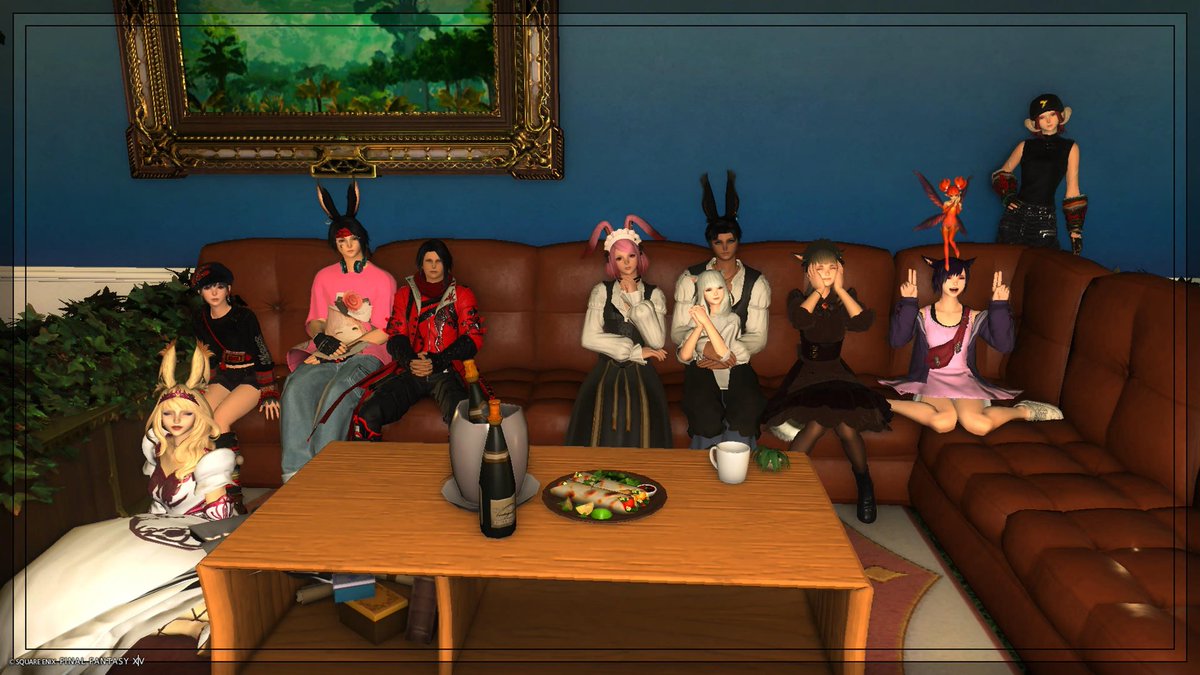 FF14_oniku's tweet photo. 1周年おめでと！
色々イベントもあってのんびり楽しい日でした！
今日はコスプレdayだったから来てすぐはキノだったけど、はめちゃんいて速攻ヤニネコに、、
#三日月堂_FF14 https://t.co/b432MWK4BW