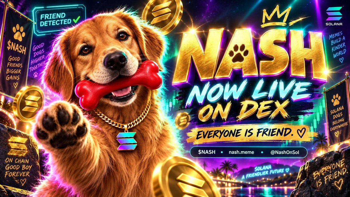 NashOnSol's tweet photo. 🚨 NASH IS NOW LIVE ON DEX 🚨

The friendliest dog on Solana just went on-chain. 🧸

No bark.
No bite.
Just good vibes, red bone energy, and FRIEND DETECTED ✅

$NASH is live.
Everyone is friend.

🌐 https://t.co/eBE7YH1RJk
𝕏 @NashOnSol https://t.co/O93WHObLdq