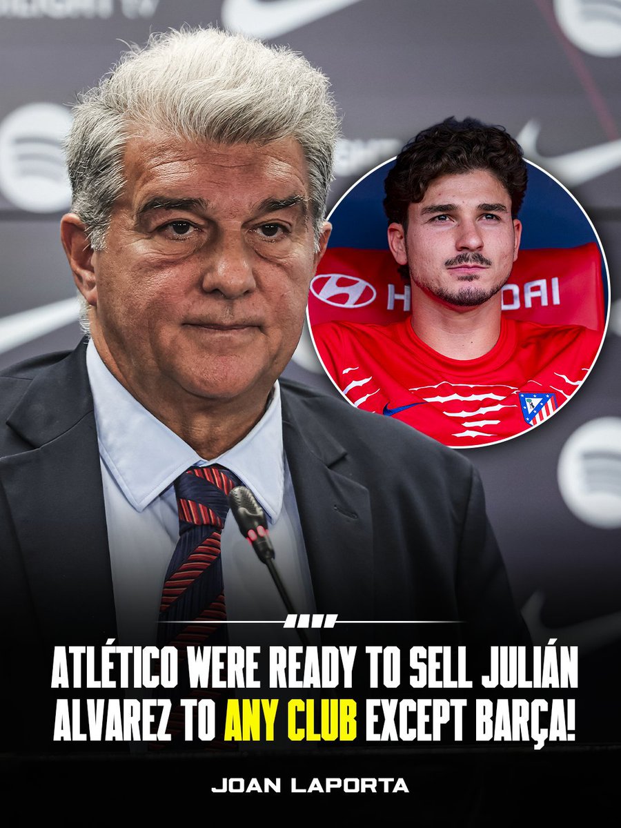 Foonofficial's tweet photo. 🚨🇦🇷 Barcelona president Laporta on Julián Álvarez: Atlético have showed true colors. They acted as if they were the offended, they had no way of justifying their attitude. We did what is normally done as there were talks between the clubs, then I personally spoke with Gil Marín. https://t.co/hVyb7lyvaR
