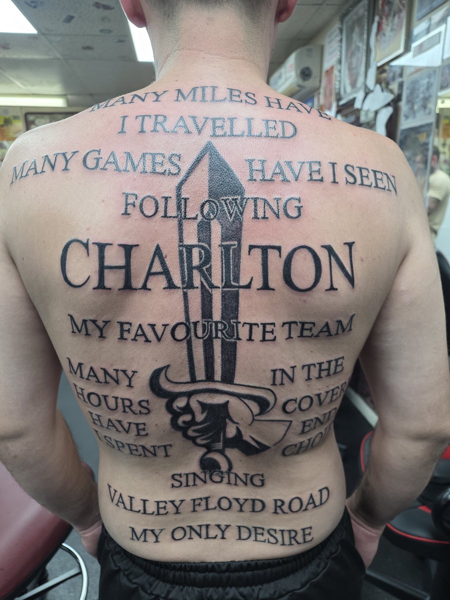 LemonCAFC84's tweet photo. Back piece complete. Fucking painful but well worth it @pedwards72 see you on the 10th 😂 #cafc https://t.co/vdUGHWNACD