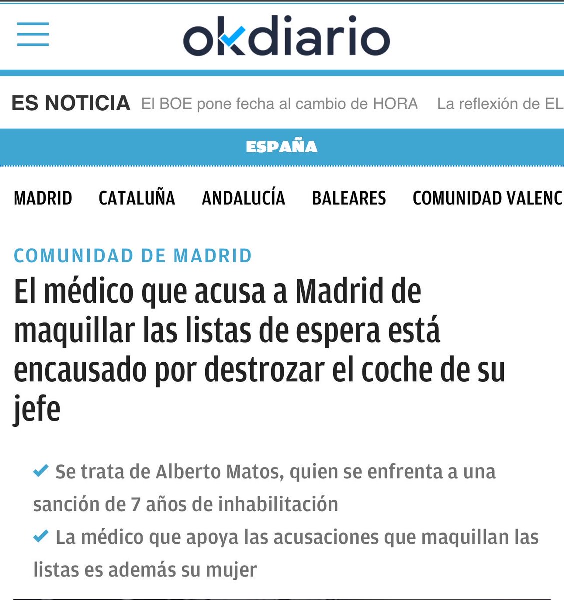 DiegoRBCA's tweet photo. Si denuncias que la Comunidad de Madrid maquilla las listas de espera en el Hospital Ramón y Cajal o que ha comprado un ático de lujo en Chamberí con un proceso opaco para que nadie se enterara van a ir a por ti, da igual lo que haya pasado, van a hacer una campaña vomitiva para que no se te vuelva a ocurrir denunciar al PP de Madrid, que se lo digan al doctor Montes.

Los medios subvencionados por el
Gobierno de Ayuso están de cacería, van a por todos los denunciantes de sus jefes, es decir, la presidenta de la Comunidad de Madrid. 

Tremendo.