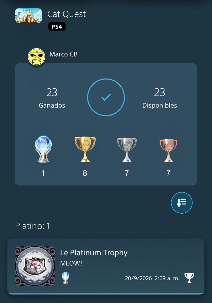 ocram_cr's tweet photo. 🏆 Le Platinum Trophy
Platino Cat Quest
#PlayStationTrophy
#PS5Share
#TrofeosPS5 #TrofeosPS4
#CatQuest https://t.co/QegLgoY1Qh