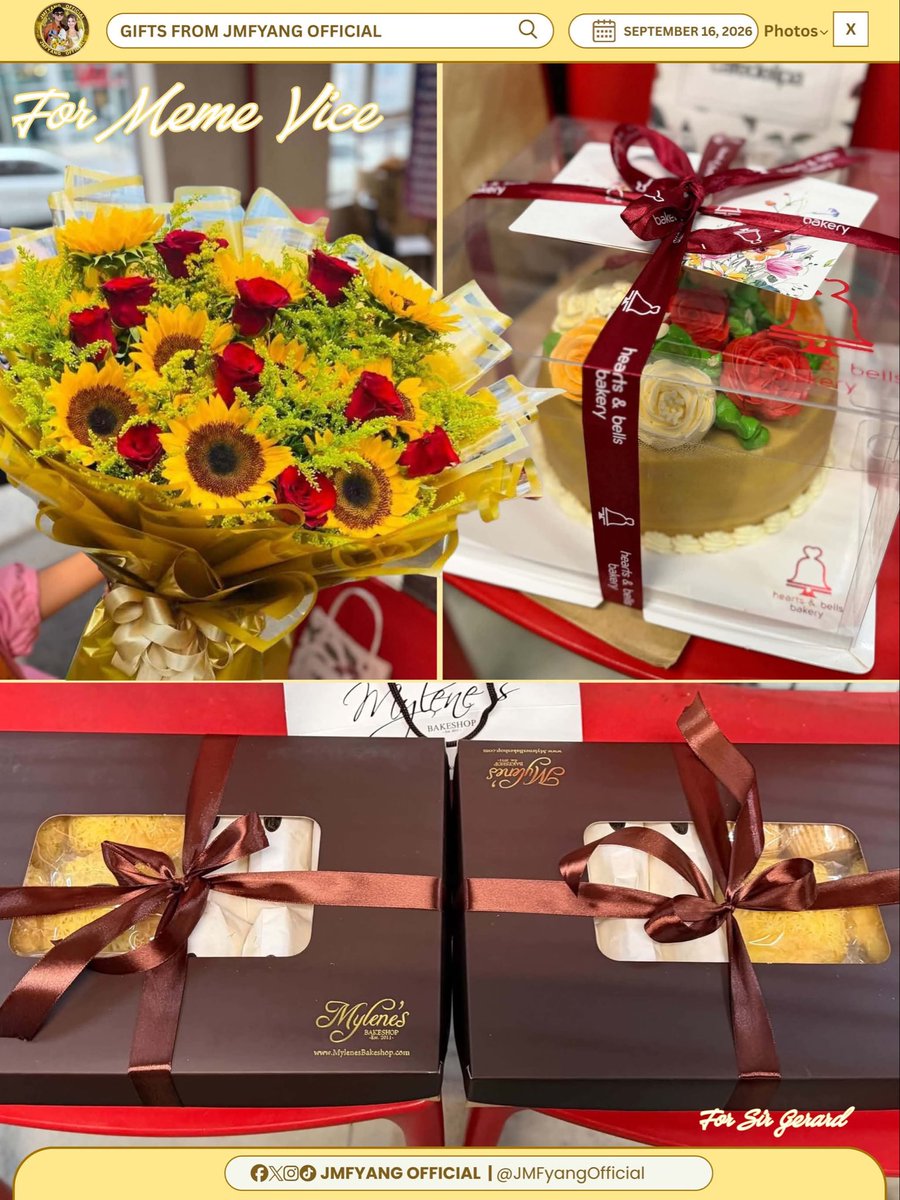 JMFyangOfficial's tweet photo. 𝗦𝗽𝗲𝗰𝗶𝗮𝗹 𝗗𝗲𝗹𝗶𝘃𝗲𝗿𝘆! 💛

Lunch is served for our JMFyang and Meme Vice Ganda! A little food delivery from Besties to fuel everyone before they sit down for what we already know will be one 𝗰𝗵𝗮𝗼𝘁𝗶𝗰, 𝗳𝘂𝗻, 𝗮𝗻𝗱 𝘂𝗻𝗳𝗼𝗿𝗴𝗲𝘁𝘁𝗮𝗯𝗹𝗲 interview!

And of course, we also sent some love to 𝗠𝗲𝗺𝗲 𝗩𝗶𝗰𝗲 through flowers, cake, and pastries as our little token of appreciation for welcoming our JMFyang to 𝗚𝗮𝗻𝗱𝗮𝗻𝗴 𝗚𝗮𝗯𝗶 𝗩𝗶𝗰𝗲. 

A simple way of saying 𝗺𝗮𝗿𝗮𝗺𝗶𝗻𝗴 𝗺𝗮𝗿𝗮𝗺𝗶𝗻𝗴 𝘀𝗮𝗹𝗮𝗺𝗮𝘁, 𝗠𝗲𝗺𝗲 𝗩𝗶𝗰𝗲, for having our two on the show and for fulfilling something we've been wishing and praying for. 💛

Lastly, to everyone who supported us and helped make this simple fan project possible, 𝗺𝗮𝗿𝗮𝗺𝗶𝗻𝗴 𝘀𝗮𝗹𝗮𝗺𝗮𝘁!

Now… ready na ba ang lahat? Because 𝗠𝗲𝗺𝗲 𝗩𝗶𝗰𝗲 + 𝗝𝗠𝗙𝘆𝗮𝗻𝗴 + 𝗚𝗚𝗩 = 𝗕𝗢𝗢𝗠! 𝗞𝗔𝗕𝗢𝗚!

UNFILTERED KILIG JMFYANG
#GandangGabiVice 
#ViceGanda
#GGV