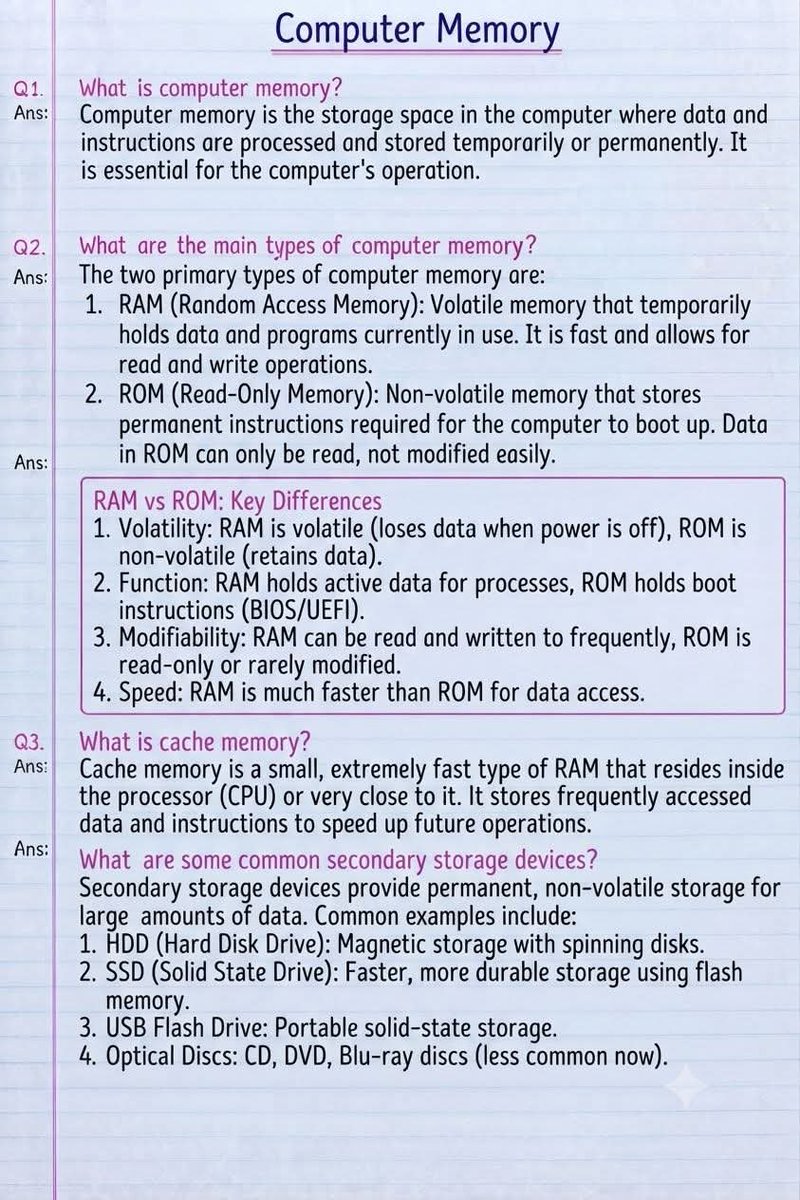 Techbrother001's tweet photo. Computer Memory #computer #LearnComputers #ComputerScience #Note #Ram #computermemory https://t.co/sznPEKr8Ei