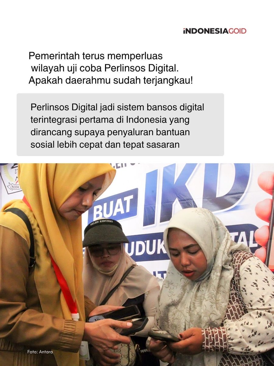 indonesiago_id's tweet photo. Transformasi tepat sasaran! Uji coba Perlinsos Digital terus diperluas secara nasional, mencakup ratusan kabupaten/kota di berbagai provinsi 

#PerlinsosDigital https://t.co/2yMXpAGEj3