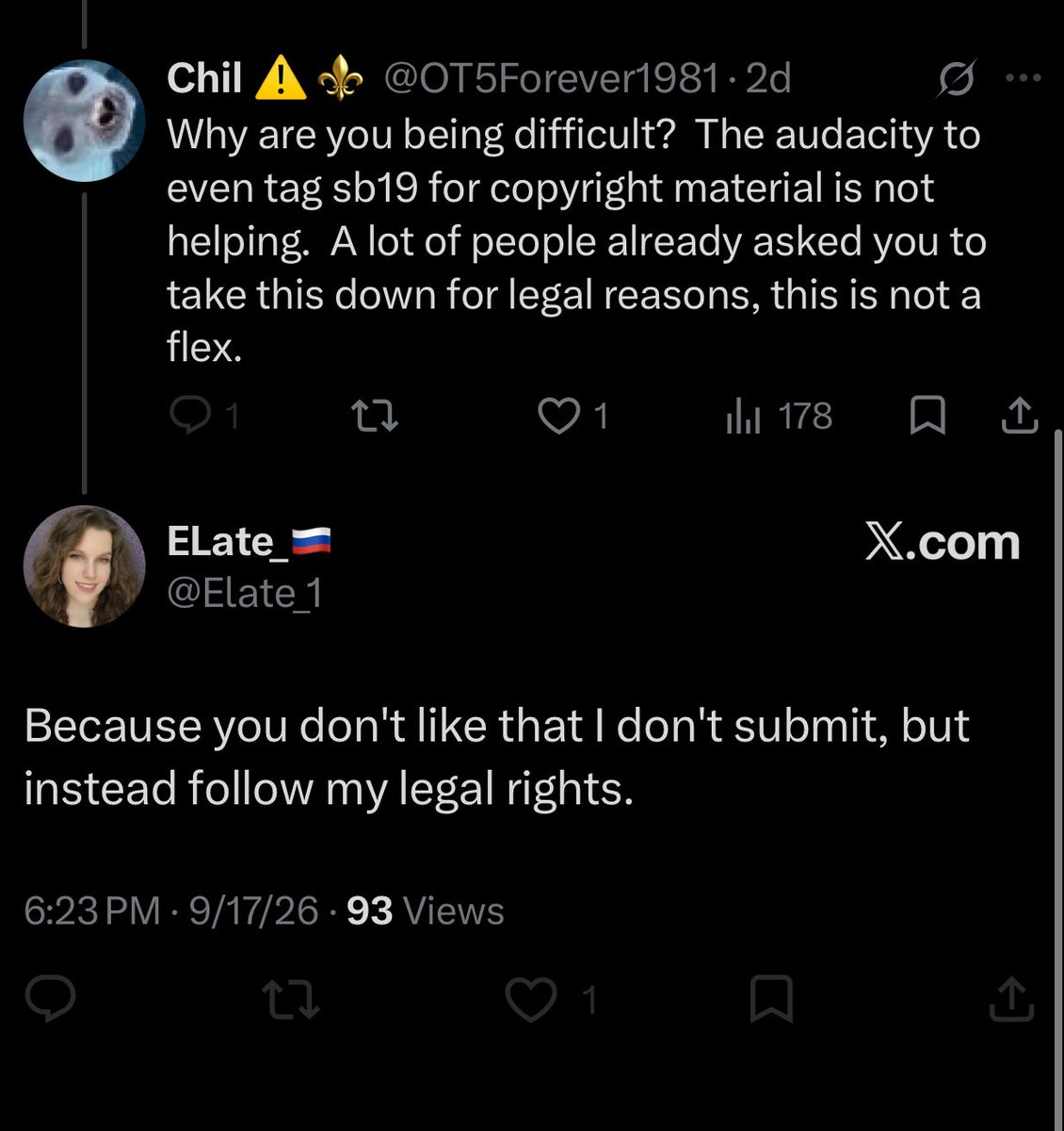 OT5Forever1981's tweet photo. @Elate_1 why reply then  block? so i cant respond back? 😂 This is such a B move. Oh sorry it is your “legal rights” to block anyone.  What a joke. 😂 https://t.co/2cXbWPmtef