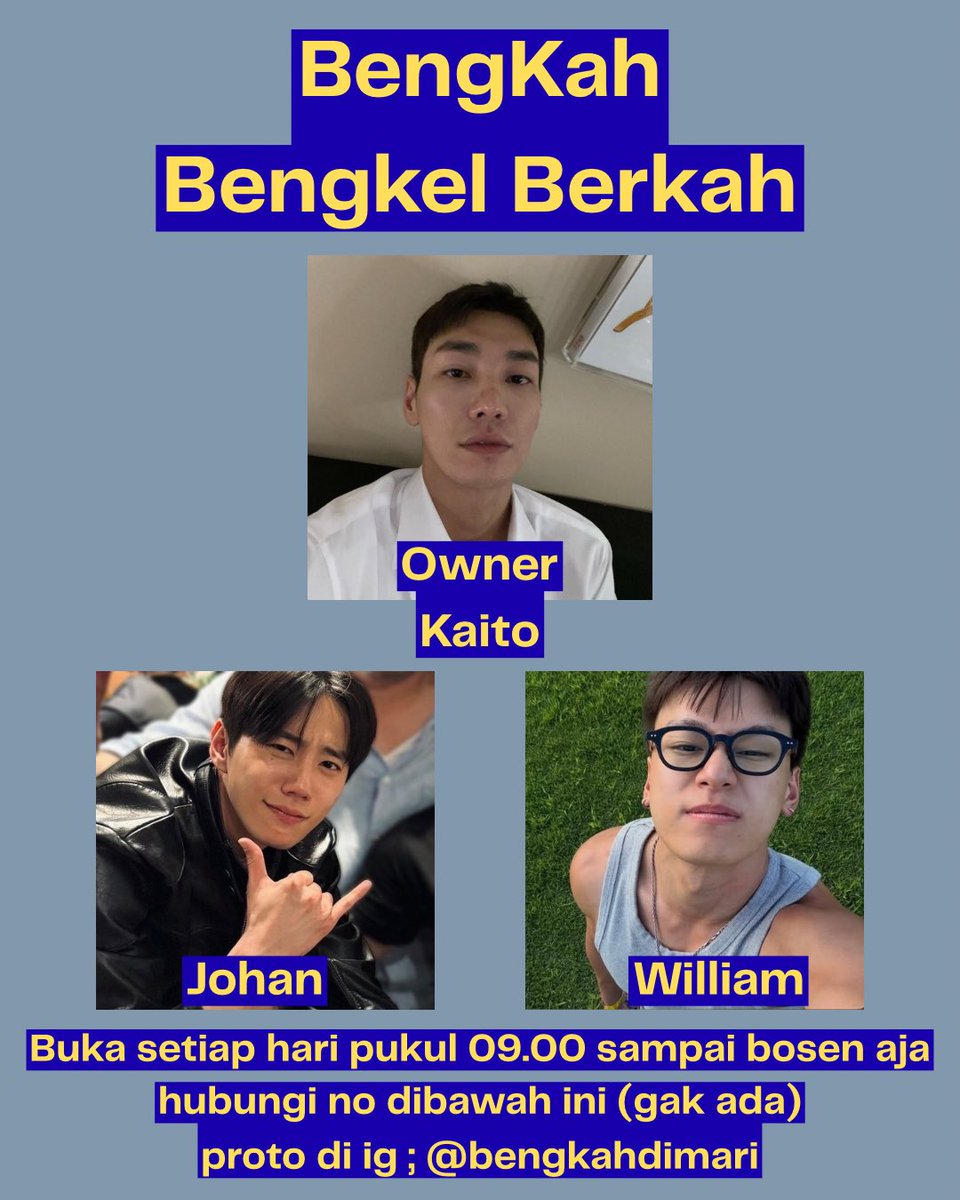 bibsjeffys's tweet photo. BengKah Universe!

Daily chat dan keseharian pegawai bengkel berkah. 

#KimYoungKwang #LeeJunYoung #ChaWooMin au https://t.co/3p0uwVIqs1