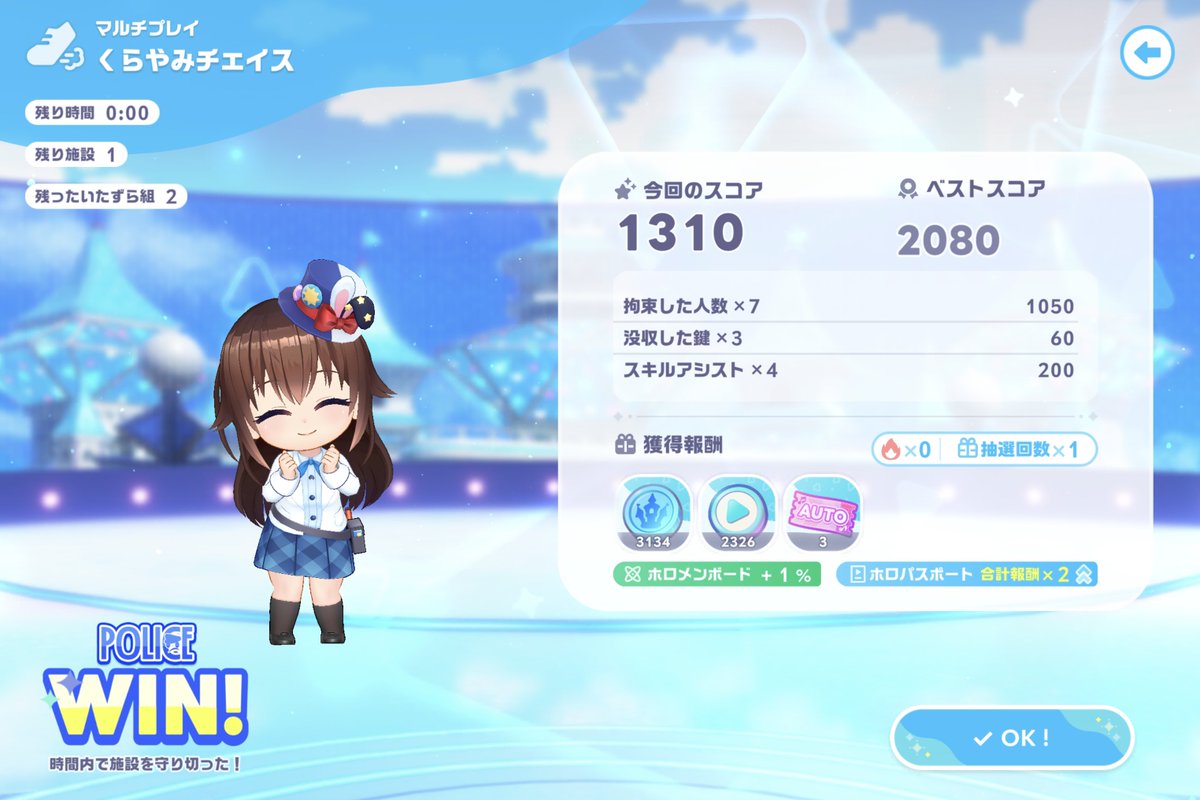 chrono_redoer's tweet photo. 今日のランダムくらやみチェイス。
今回はパトロール隊です。
マップは、いたずら組有利です。
建物間がかなり離れているので今回は負けゲームかと思いましたが、ギリギリ勝利しました。
相手側が人数不利(3人以下)を長時間放置していたのがマズイ立ち回りで、結果時間切れになりましたね。
#ホロドリ https://t.co/WW4lIlFqhH