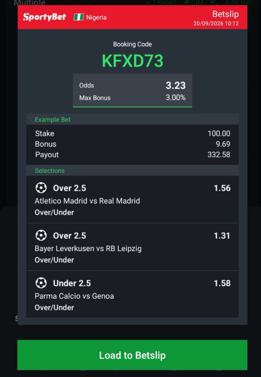 greatestpunter1's tweet photo. SUNDAY'S 3 ODDS SELECTION ON SPORTYBET❤️⚽

Code 👉 KFXD73

For more games 🥰
Telegram 👉 https://t.co/AOOZZtHwru

Let's win together 💪

#sportybet #freebet #Bet9ja #bet364 https://t.co/omocrhhyiV