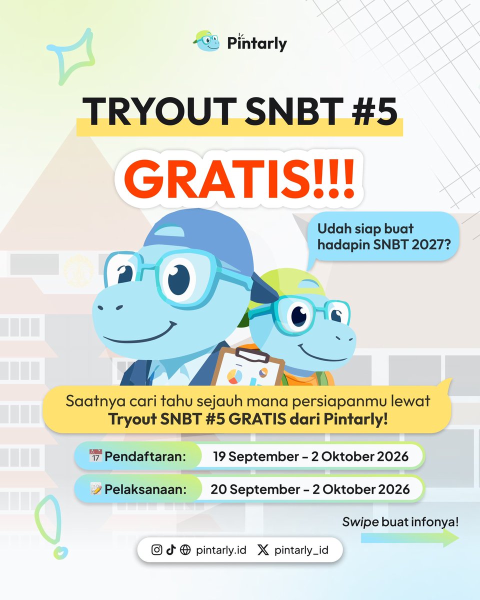pintarly_id's tweet photo. yuhuwwwww TRYOUT GRATIS SNBT #5 PINTARLY ISSS BAACKKKKK

langsung aja daftar dan kerjain tryoutnya sekarang!!!! 

#studytwt #tryout #snbt #togratis https://t.co/h9PJyWNAP6