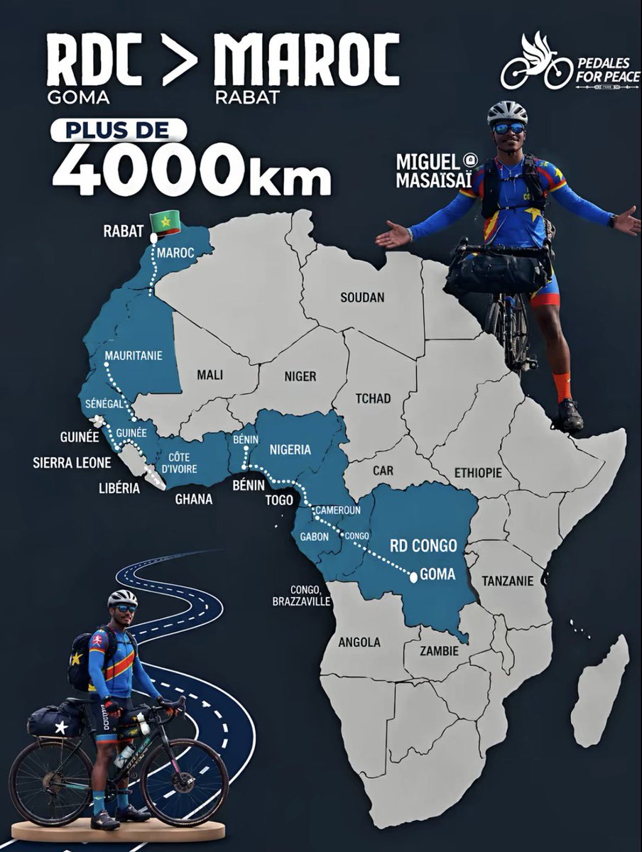 central_sage's tweet photo. Miguel Masaisai mérite le titre de Héros National à titre posthume.

Goma > Rabat à vélo, 4000 km pour la paix. Il a pédalé jusqu'à ce que le destin en décide autrement. https://t.co/Sm5T87p21u