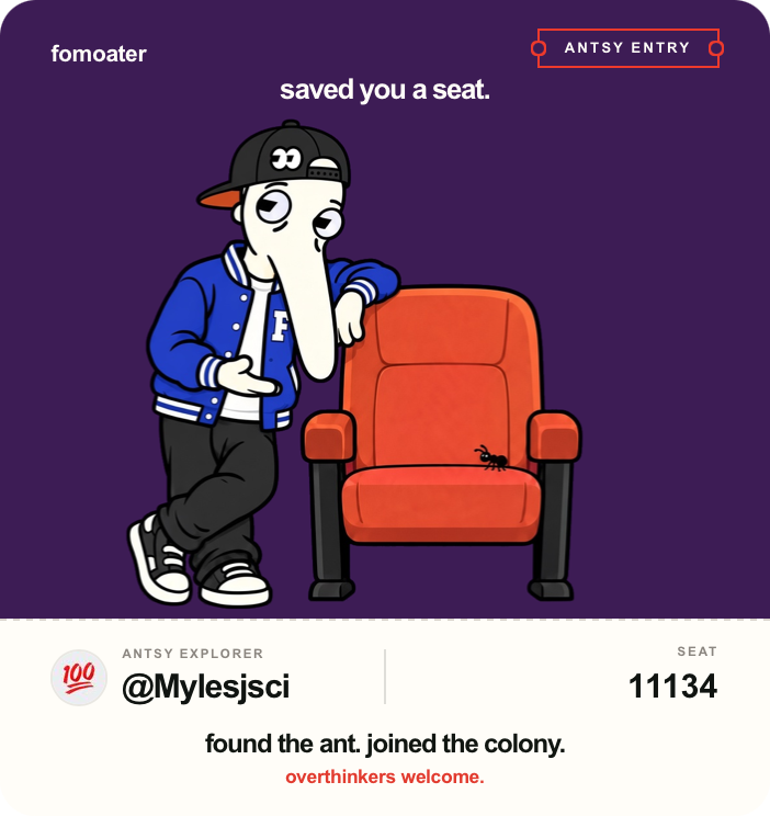 Mylesjsci's tweet photo. saved you a seat. don't make it weird.
no.11134 · @fomoater
https://t.co/SMQyVEuvIX https://t.co/ylKjNLeojW