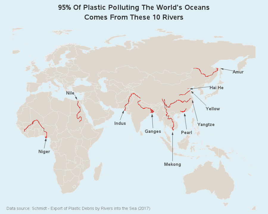 onlmaps's tweet photo. 95% of ocean plastic comes from only 10 rivers https://t.co/6LdjObpZNd