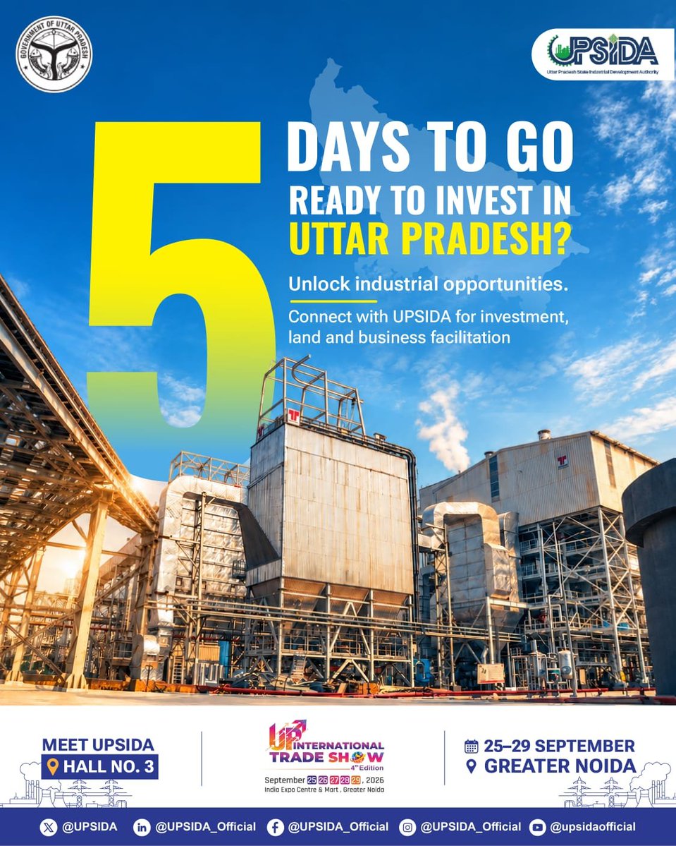 UPSIDA's tweet photo. YOU’RE INVITED
A new chapter of industrial opportunities is about to unfold in Uttar Pradesh.
Join #UPSIDA at #UPITS2026 and explore investment opportunities, industrial land, infrastructure and digital services to support your next business venture. https://t.co/ZTS9sjcpQO