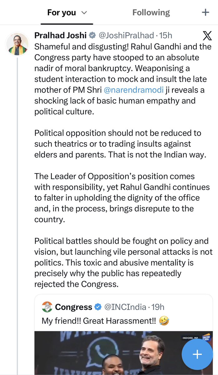 masijeevi's tweet photo. राहुल गांधी की इवेंट्स और बयानों पर BJP के मंत्री, मुख्यमंत्री और शीर्ष नेता जिस तेजी से जवाब देने और RG को ऐम्प्लीफ़ाई करने के लिए उतार दिए जाते हैं, वह अपने-आप में दिलचस्प political signal है।
Narrative control का असली सवाल यह नहीं कि कौन सबसे ज़्यादा बोल रहा है।
सवाल है: agenda कौन set कर रहा है, और कौन उसके पीछे react कर रहा है? बीजेपी IT cell अब फेल है.