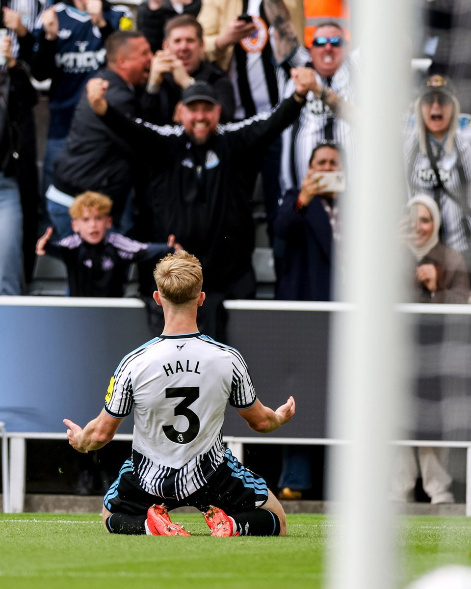 Lewis Hall celebrates his goal.