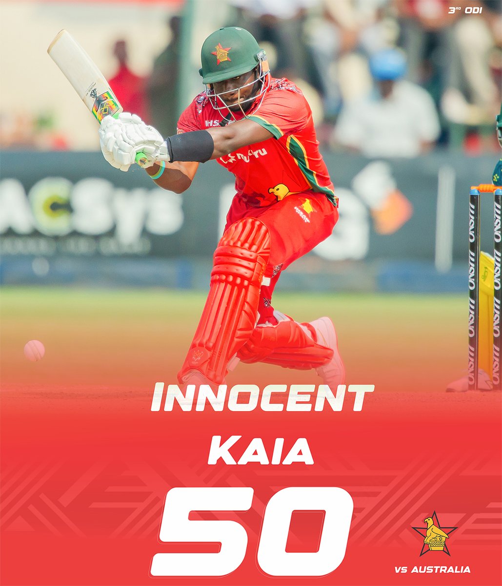 ZimCricketv's tweet photo. Innocent Kaia brings up his third ODI half-century 👏🏽

#ZIMvAUS #ExperienceZimbabwe 📝 https://t.co/8AjdsACy1K https://t.co/Wo2tK1pzek