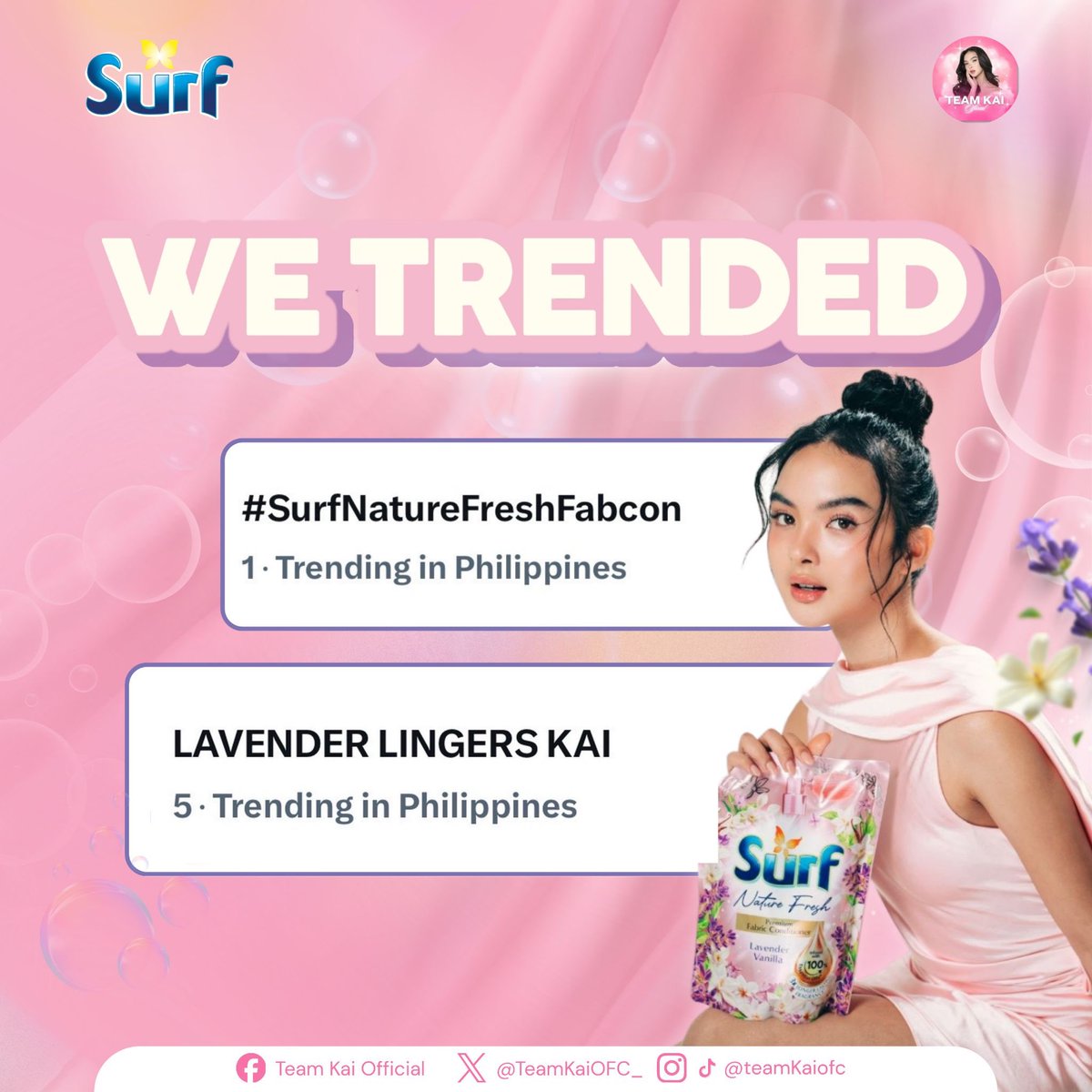TeamKaiCore_'s tweet photo. Thank you, everyone, for joining our Trending Party and filling the timeline with Kai’s soft and refreshing energy! To Team Live and everyone who joined the fun, we made it to the trend list! A blooming and refreshing way to celebrate the beautiful moments we create together. 

LAVENDER LINGERS KAI
#SurfNatureFreshFabcon