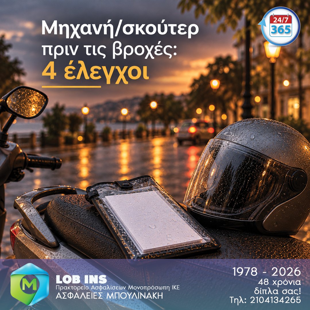 BoulinakisI's tweet photo. Μηχανή ή σκούτερ πριν τις βροχές: 4 έλεγχοι. Ελαστικά, φρένα, ορατότητα, και ένας τέταρτος που δεν γίνεται στο συνεργείο: τα χαρτιά και η κάλυψη. Αναλυτικά στο Instagram. 🏍️ https://t.co/UouU81JMG7