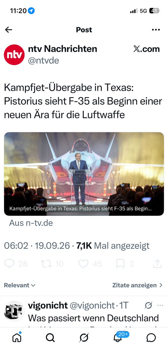 svs1946's tweet photo. F-35 Kampfjet &amp; der Buchungssatz lautet:
USA an Bundeshaushaltskasse 
€ 10 Mrd.
Ersatzteile; Schwierig!
In den USA sind nur 25% einsatzfähig.
Abhängigkeit!?
Macht ja nix; die 10 Mrd. sind erstmal weg…!
Super, Herr #Pistorius!
Wann werden die Jets an die #Ukraine verschenkt…!? https://t.co/gGvT68dFr8