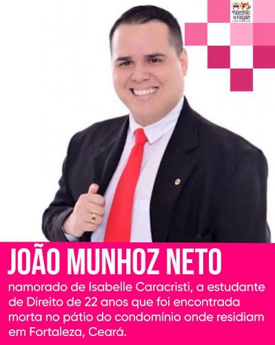 brucaixeiro's tweet photo. Isabelle Caracristi, conheceu João Munhoz Neto em julho, durante um estágio em um escritório de advocacia onde ele era sócio. O relacionamento começou menos de 10 dias.

Isabelle trabalhou no local por cerca de 20 dias e pediu desligamento. Ela passou a morar com João e familiares dele, e logo ficou noiva. 

Em 13 de setembro, Isabelle foi encontrada morta no condomínio onde vivia com ele. A mãe preocupada com o desaparecimento da filha e após ter sido bloqueada pelo namorado, foi até o condomínio no dia seguinte, onde recebeu a notícia da morte pela síndica.

João e seus familiares não foram ao velório, e a família segue sem saber o que aconteceu com Isabelle.