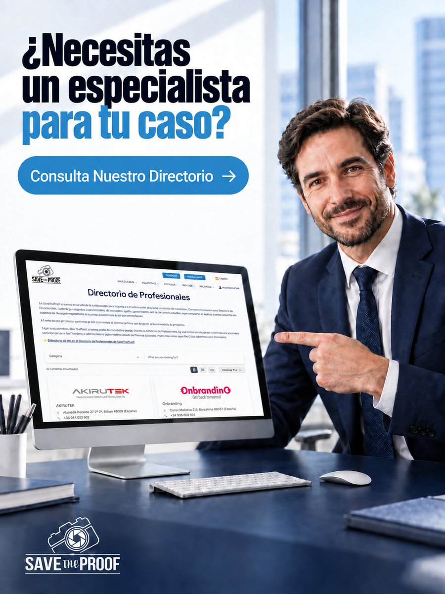 savetheproof's tweet photo. Cuando un caso se complica, hace falta un experto que te ayude.

El Directorio conecta con peritos informáticos, detectives y abogados. Consúltalo, o únete si ejerces.

https://t.co/uALNghwJBe
#SaveTheProof #EvidenciaDigital #Legaltech https://t.co/rNxiIZk6S2