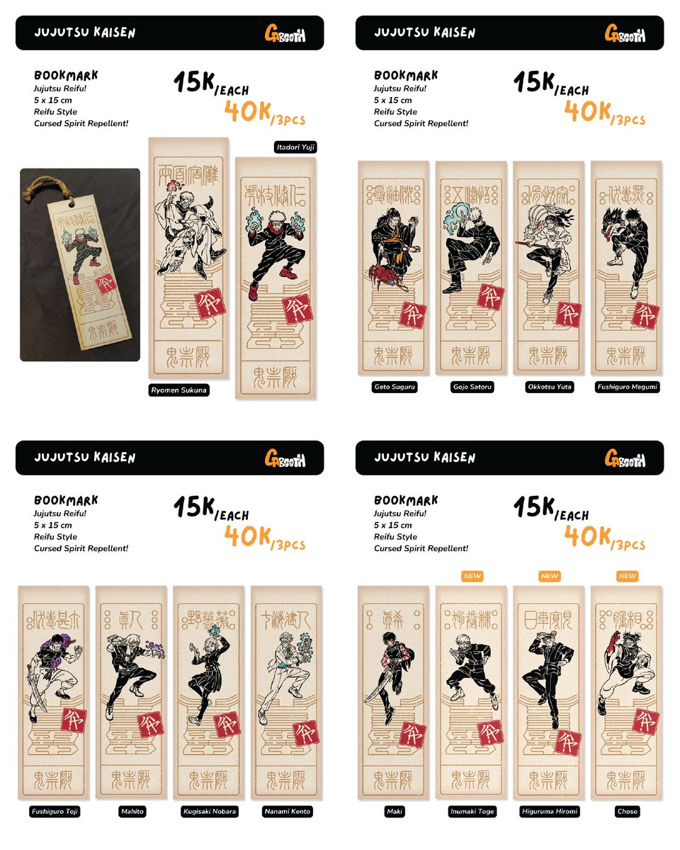 deciidesu's tweet photo. Jujutsu Kaisen:
We provides you our top seller ofuda in stickers, keychains and bookmarks form! There are also totebags and hand mirrors.
#CF23 #comifuro23 #JJK #cf23catalog #comifuro23catalog https://t.co/FJV2ZdHYac