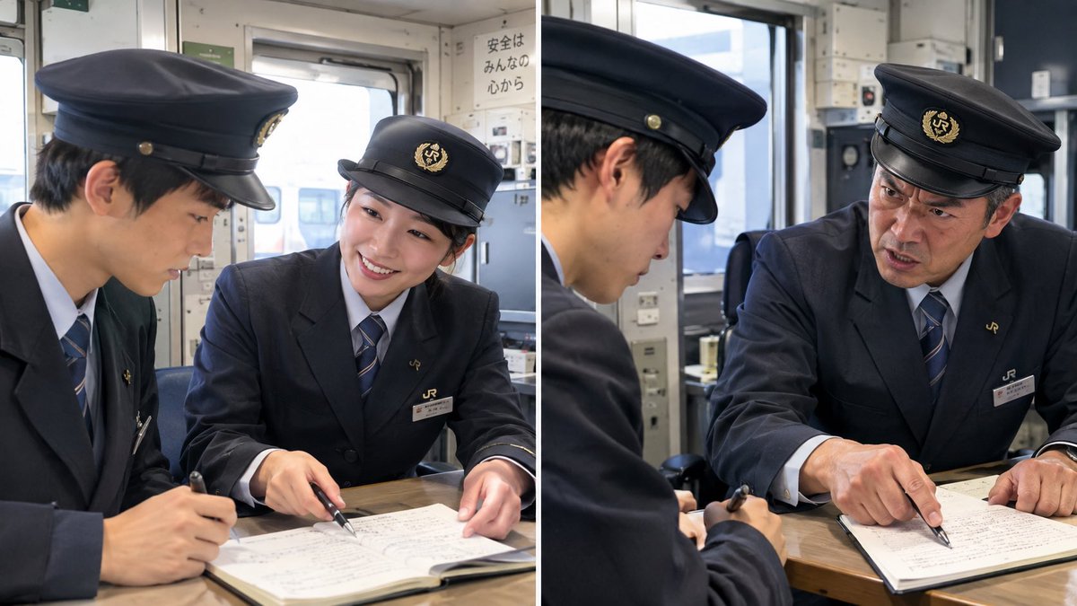 Ginza2580's tweet photo. ←想像した乗務員の見習い
                                 →実際に乗務員なった時の見習い https://t.co/tcfUGa8xRu