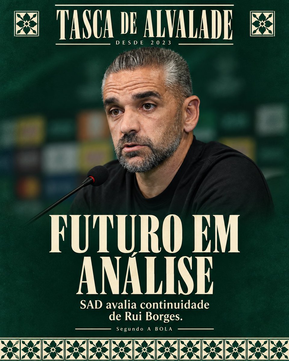 TascaDeAlvalade's tweet photo. 🚨 Segundo A BOLA, a SAD vai analisar o futuro de Rui Borges após o empate com o Arouca. À hora da notícia, nada estava decidido.

Na Tasca, a opinião é clara: está na altura de mudar.
#SportingCP https://t.co/6ce5HnDSOW