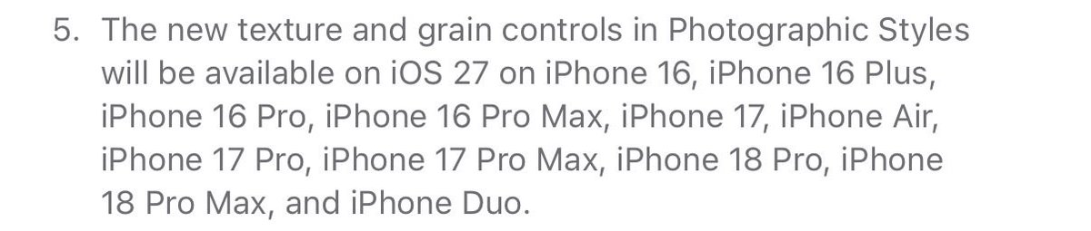 VerdeSelvans's tweet photo. Apple said that the new texture and grain controls in Photographic Styles will be available on the iPhone 16 &amp; iPhone 17 Series!

As a iPhone 17 Pro user, I can’t wait to test this feature out. https://t.co/Rz4H69gDxg