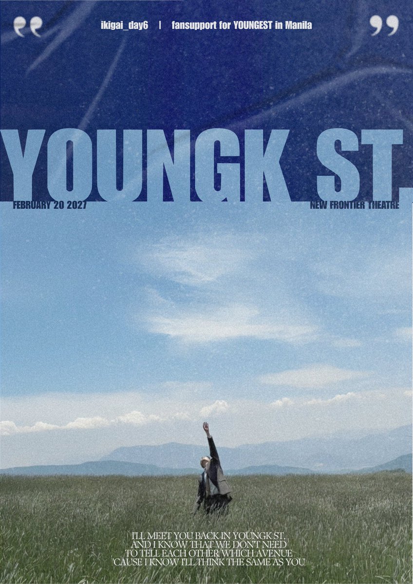 ikigai_day6's tweet photo. 💬 𝐈'𝐥𝐥 𝐦𝐞𝐞𝐭 𝐲𝐨𝐮 𝐛𝐚𝐜𝐤 𝐨𝐧 𝐘𝐨𝐮𝐧𝐠𝐊 𝐬𝐭.

As we wait for Young K’s upcoming #YOUNGESTinManila tour, we are preparing two special fansupport projects ✨️

𝙇𝙤𝙫𝙚𝙧'𝙨 𝘼𝙫𝙚𝙣𝙪𝙚
#MeetLovers_SungBri

𝙃𝙚𝙖𝙙𝙞𝙣𝙜 𝙃𝙤𝙢𝙚
#YoungKStreet

See you, My Days!💙 https://t.co/131vGUzaJn
