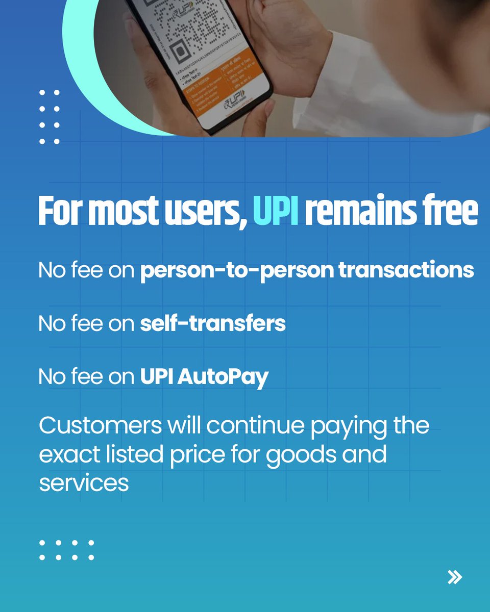PIB_India's tweet photo. 🔰UPI & MDR: What’s changing? 💳📲

▪️What does MDR mean, where does it apply, and what does it mean for everyday UPI payments? 

👇Here’s a simple breakdown, including how small merchants continue to remain protected.

#UPI #DigitalPayments #UPIPayments #MDR
@UPI_NPCI @FinMinIndia 
(1/2)