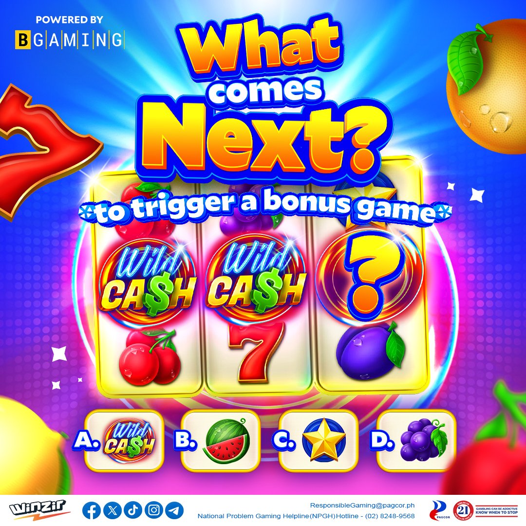 winzirgaming_ph's tweet photo. 2 Wild Ca$h symbols down… ano ang NEXT symbol para ma-trigger ang bonus game? 🤔
May hula ka na? Tingnan natin kung may sixth sense ka sa slots! 😂
SALI NA! 👉 https://t.co/zL25V2zBEl
#WinZir #WhatsNext #Challenge #KeepItFun https://t.co/Za18ddK2xF