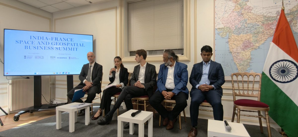 IndiaembFrance's tweet photo. L'Ambassade de l'Inde en France, en partenariat avec Geospatial World, a accueilli à Paris le deuxième Sommet d'affaires Inde-France sur l'espace et la géospatiale.

Le sommet a réuni des représentants de l'ISRO, du CNES et de l'IGN, des associations professionnelles, dont le GIFAS, le MEDEF et la New Space Alliance, ainsi que des start-ups des secteurs géospatiaux des deux pays. Au fil de quatre sessions, les participants ont abordé les perspectives des gouvernements et de l'industrie, la transformation des politiques en partenariats, les nouvelles opportunités de marché, ainsi que l'innovation technologique et produit.

#IndeFrance #Espace #GeospatialWorld #ISRO #CNES #GIFAS #MEDEF #NewSpaceAlliance

@PMOIndia @MEAIndia @isro @CNES @IndianDiplomacy @PIB_India @mygovindia