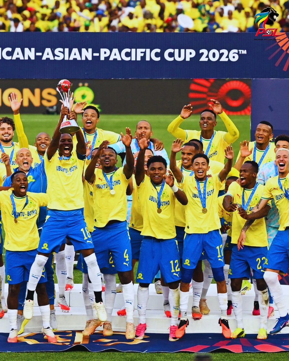 OfficialPSL's tweet photo. The Premier Soccer League congratulates @Masandawana on winning the 2026 FIFA African-Asian-Pacific Cup 🏆👏

Their journey continues to the Challenger Cup 🔜 https://t.co/nnFXs13Qzr