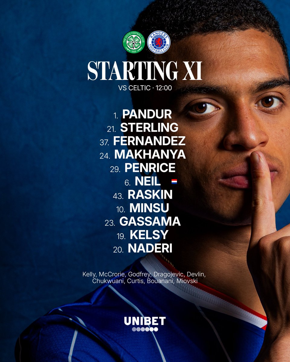 RangersFC's tweet photo. 💙 Our Starting XI at Parkhead.  

📋 Team News | https://t.co/BChNw9zoAy https://t.co/jHwoH0nTqU