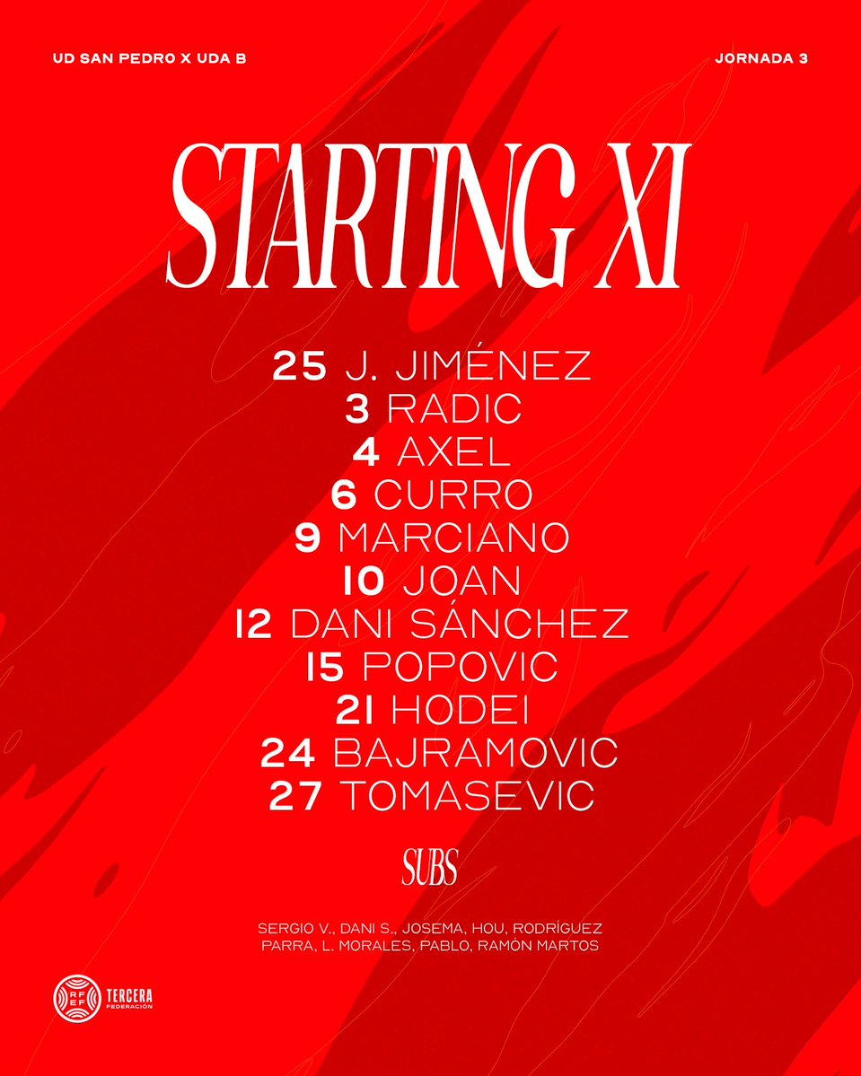 AcademiaUDA's tweet photo. 📋 El once titular del #UDAB en el día de hoy.
#VamosAlmería 🔴⚪ https://t.co/OtuTPIPAbT