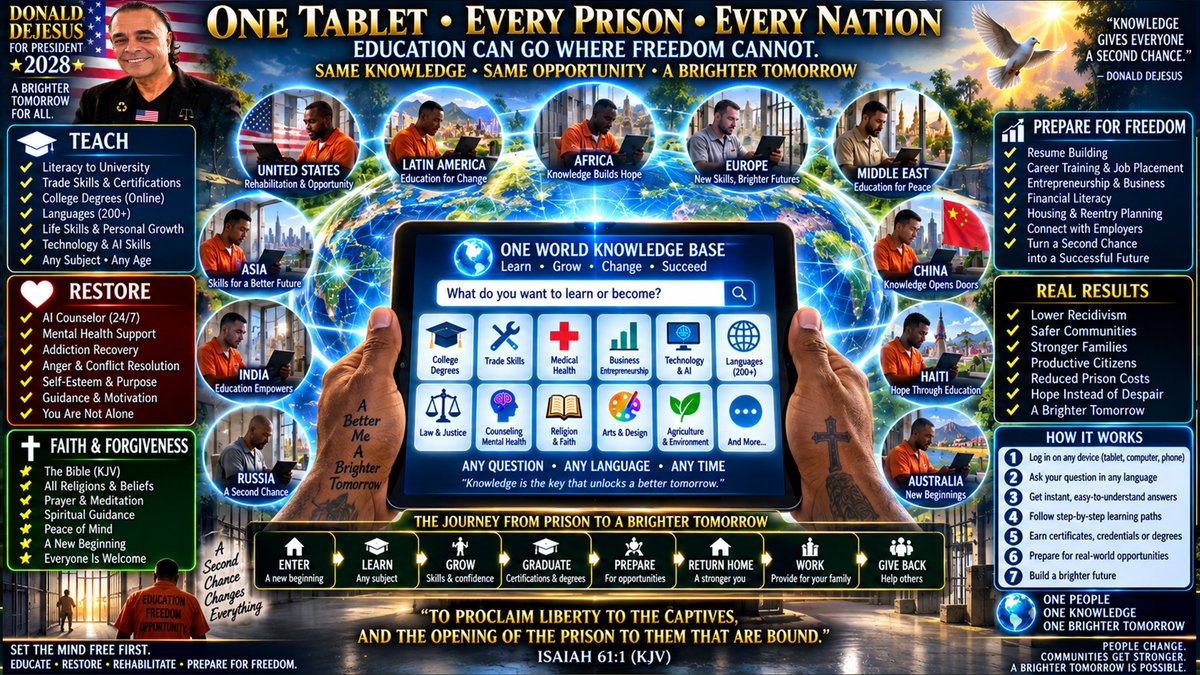 1993FreedomAct's tweet photo. #GloballyEveryManInJailInEveryLanguage
#LearnsByMyFree=#1WorldTablets
#OnlyWayTo #RehabilitateLostCursedBroken
#ByGivingThemAFreeSecondChanceToLearn
#AnyDegreeTheyDesireInJailBy #1WorldTablets
#LimitlessEducation #ByMy #OneSchoolDatabase
#LearningWillNeverBeTheSame
#YourMyWitness https://t.co/KqZ8c1MQdp