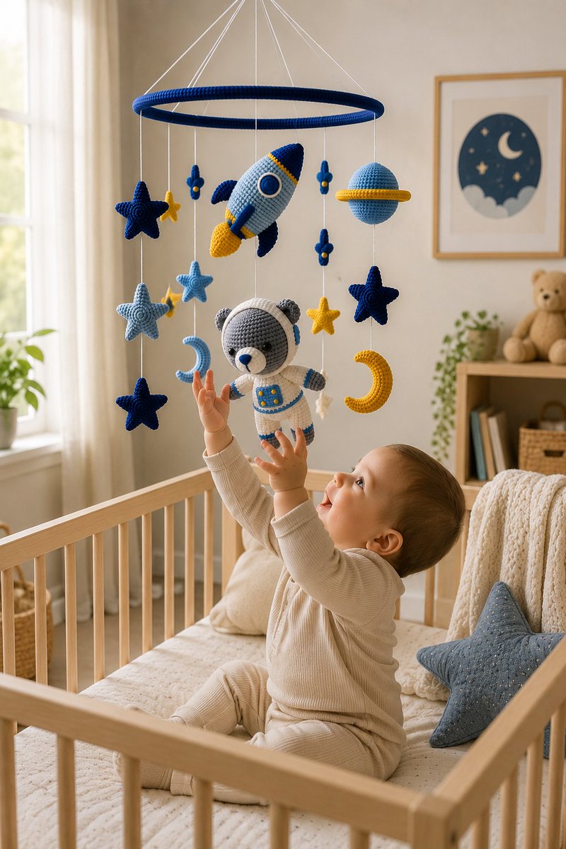 YarnandYield's tweet photo. Crochet Baby Mobile Pattern | YarnAndYield 🚀🐻🌙
Create a magical space-themed crib mobile with an Astronaut Bear, Rocket, Saturn, Moons &amp; Stars! ✨

Perfect for nursery décor or a handmade baby gift.

Instant Download:
https://t.co/fpGwxtkeIq

#BabyMobileCrochet #CrochetBaby https://t.co/GQ8j7vJfsw