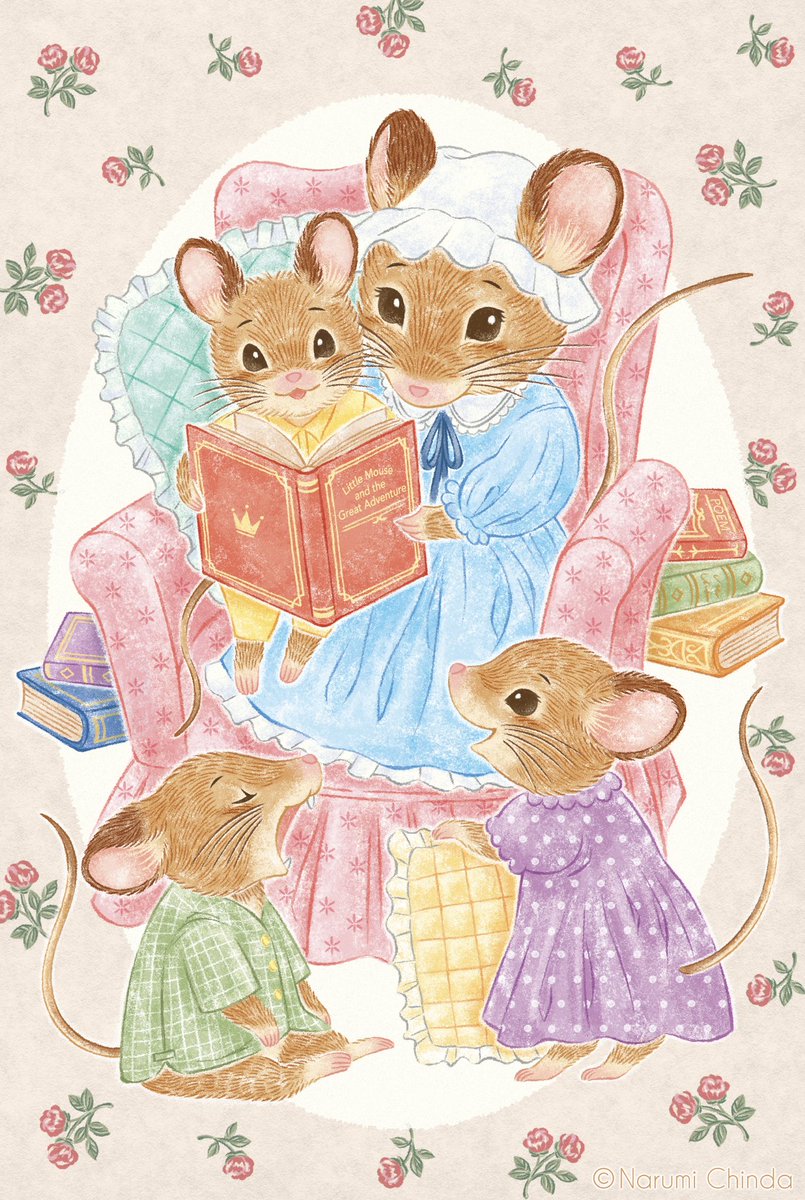 narumimi_mi's tweet photo. 🐭𝙼𝚘𝚖𝚖𝚢, 𝚝𝚎𝚕𝚕 𝚖𝚎 𝚊 𝚜𝚝𝚘𝚛𝚢📚

子供達が読み聞かせをねだるものだから、ねずみのお母さんは夜までずっと大忙しです💦あらあら？既におねむのおチビちゃんがいるみたい😴

再掲イラストです✨読書の秋、芸術の秋‥連休はどんな風に過ごす予定ですか？☺️

#イラスト好きな人と繋がりたい https://t.co/SN20tv5cwY