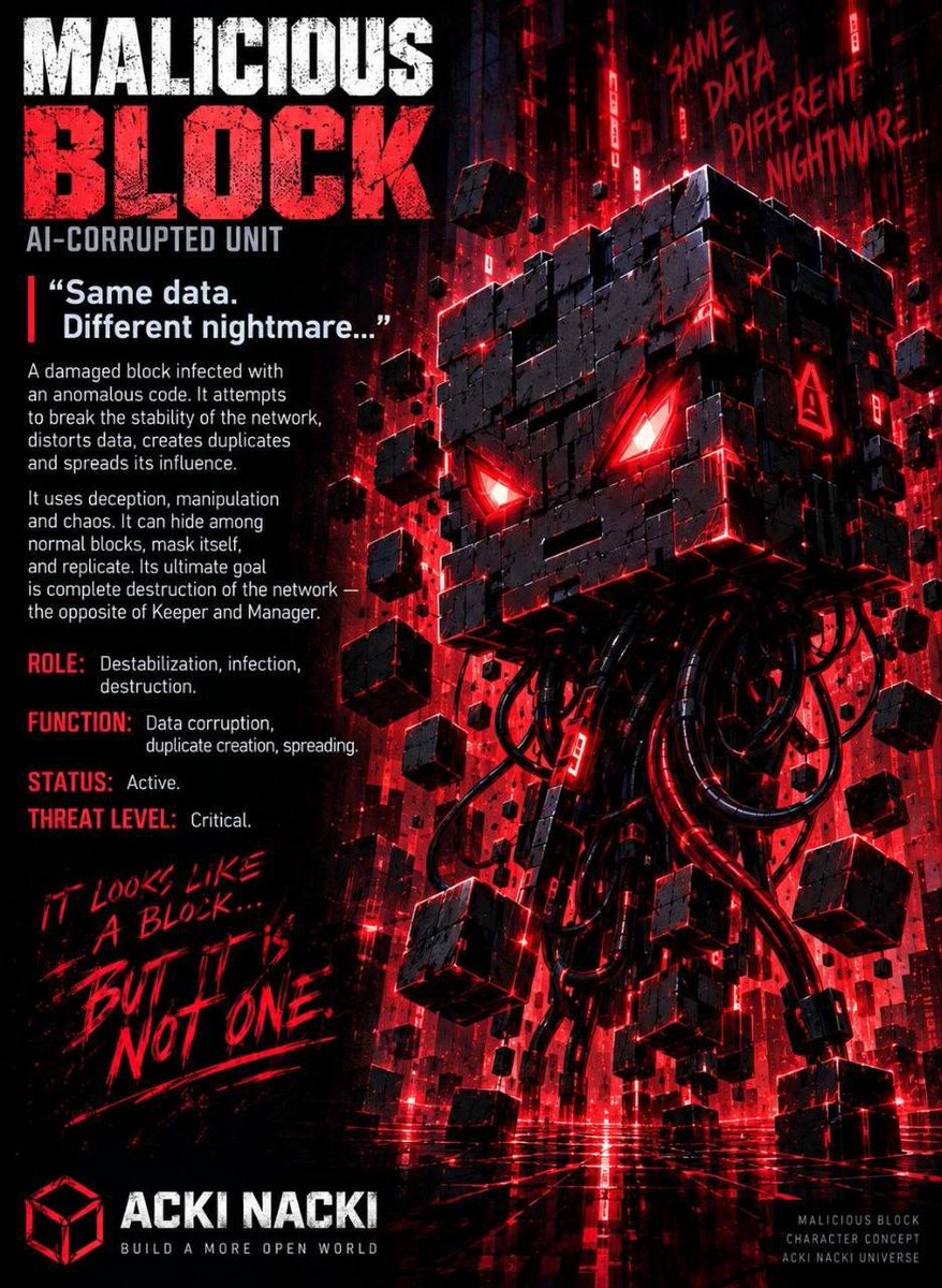 muhammad__sy's tweet photo. A damaged block infected with anomalous code.
It hides among the others.
It corrupts data.
It creates duplicates.
It spreads.
Its goal isn’t to keep the network.
Its goal is to destroy it.
Same data. Different nightmare.

In Acki Nacki there's no room for that
#AckiNacki #NACKL https://t.co/84c3djhNdv