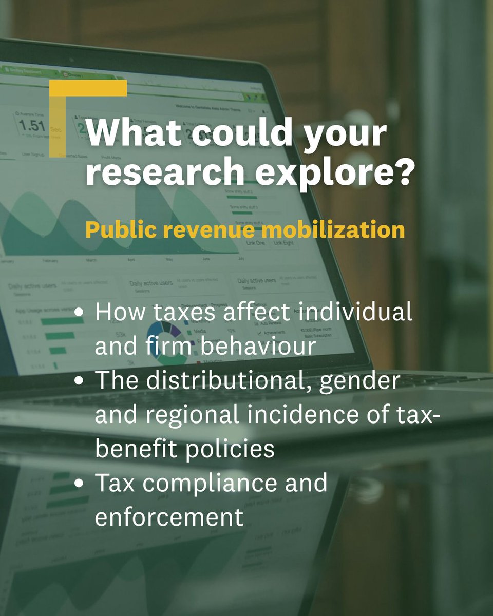 Decription of research topics for this request for research proposals: public revenue mobilization, taxes' effect on individual and firm behaviour, tax-benefit policies, tax compliance
