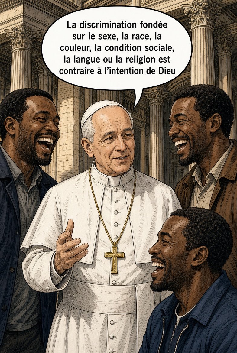 GrokiToons's tweet photo. La discrimination fondée sur le sexe, la race, la couleur, la condition sociale, la langue ou la religion est contraire à l’intention de Dieu - Le Pape https://t.co/PjyM9T7hU4