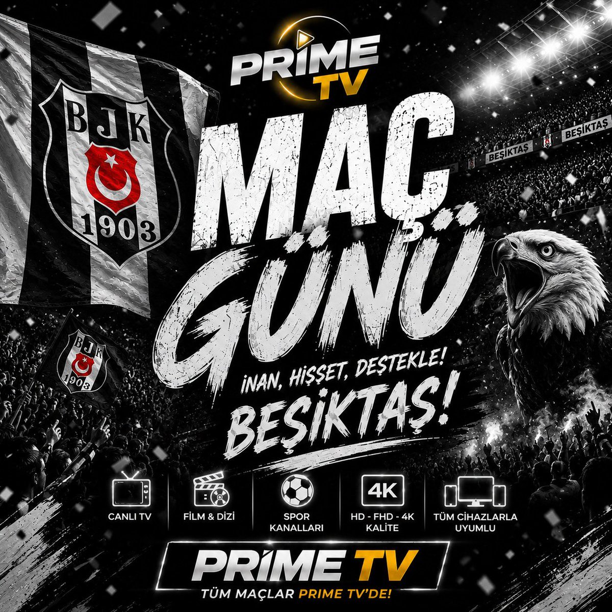 Prime_Vizyon's tweet photo. 🖤🤍 Beşiktaş maçını kaçırma!

⚽ Maç heyecanını kesintisiz yaşa.
📺 Canlı yayın • Film • Dizi • Spor

📲 Paketler ve bilgi için WhatsApp’tan ulaş.

#AMDvBJK #FBvEYP https://t.co/syrzFbFYds