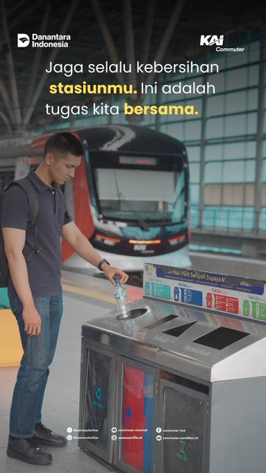 CommuterLine's tweet photo. Selalu jaga kebersihan di Commuter Line dan area stasiun ya #RekanCommuters, buang sampah pada tempat yang sudah disediakan sesuai dengan jenisnya di stasiun. 

#KAICommuter #CommuterLine #MelayaniSepenuhHati https://t.co/gN0uTThVkA