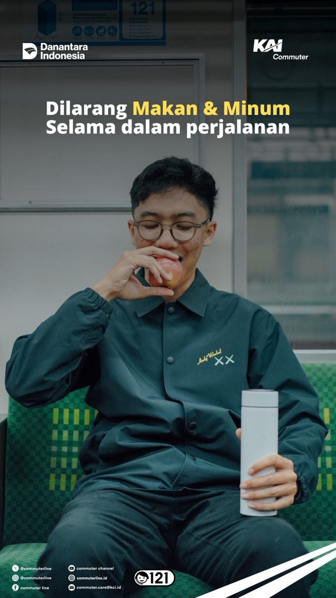 CommuterLine's tweet photo. #RekanCommuters Demi kenyamanan dan ketertiban bersama, dilarang makan dan minum selama dalam perjalanan.

#KAICommuter #CommuterLine #MelayaniSepenuhHati https://t.co/EYsotpf6lV
